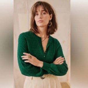 Sezane Green Cable Knit Sweater